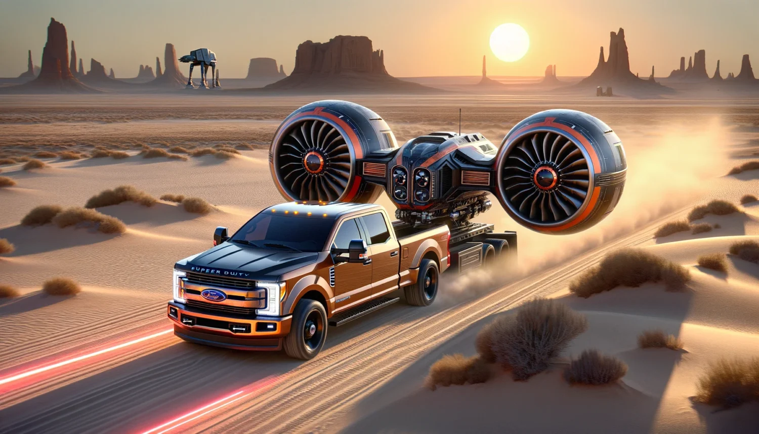 DALLE-2024-02-28-180400-Visualize-a-2023-Ford-F-250-Super-Duty-truck-on-a-desert-landscape-similar-to-the-planet-Tatooines-terrain-towing-a-unique-repulsorcraft-with-the-ae - JC Whitney